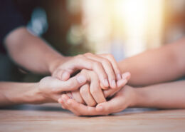 Husband and wife join hands to cheer ,Relationship care concept ,comforting family members ,mutual encouragement ,tenderness ,comfort and sympathy ,helping ,giving hope and believing
