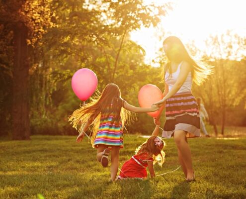 Mother And Two Daughters Circling